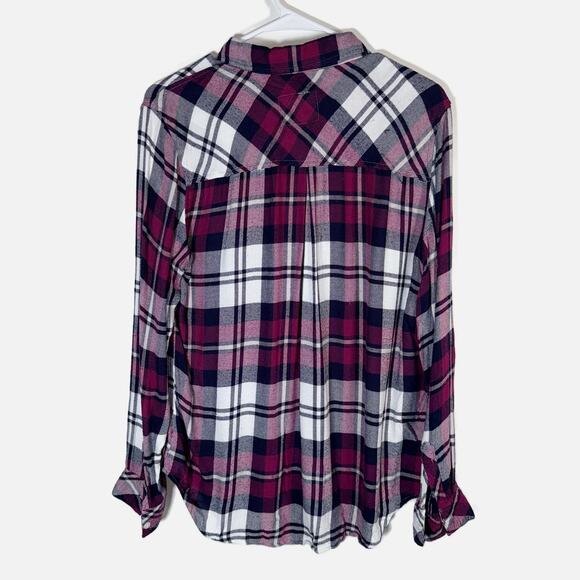 Rails Hunter Plaid Shirt Women’s Medium Rayon Button Down Navy/Burgundy Flannel - Picture 4 of 16